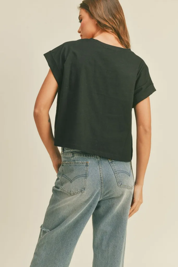 Jade Cap Sleeve T Shirt in Black Reflective Accent Trim Adjustable Fit System