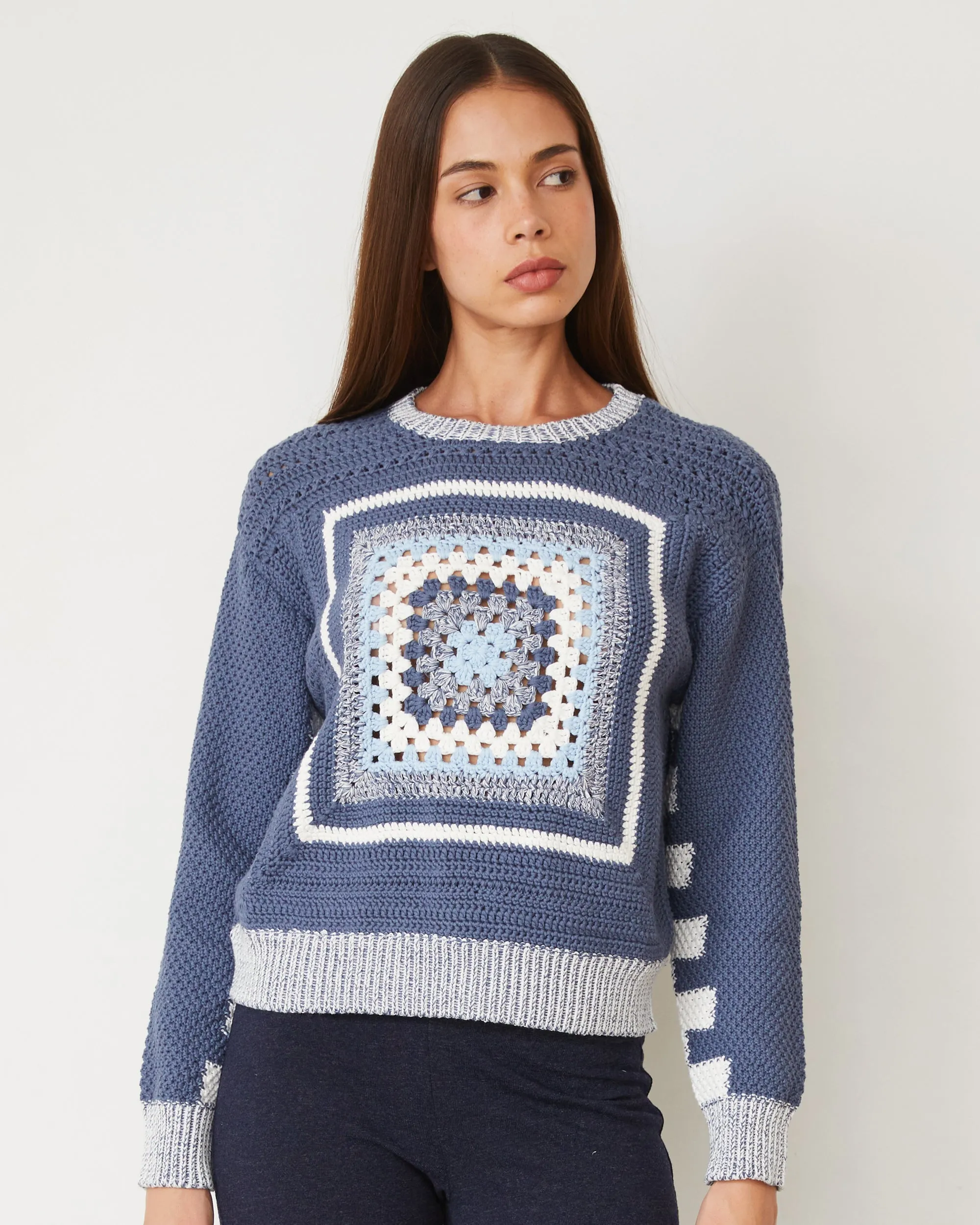 WaterResistantCoating Simple Cut Crochet Pullover Sweater