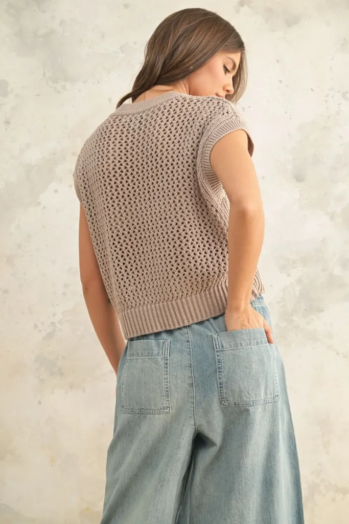 Ventilated Back Panels Maggie Crochet Cap Sleeve Sweater