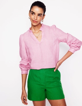 Grace Linen Top-Meadowsweet Pink Chambray preshrunk YarnDyedFabric