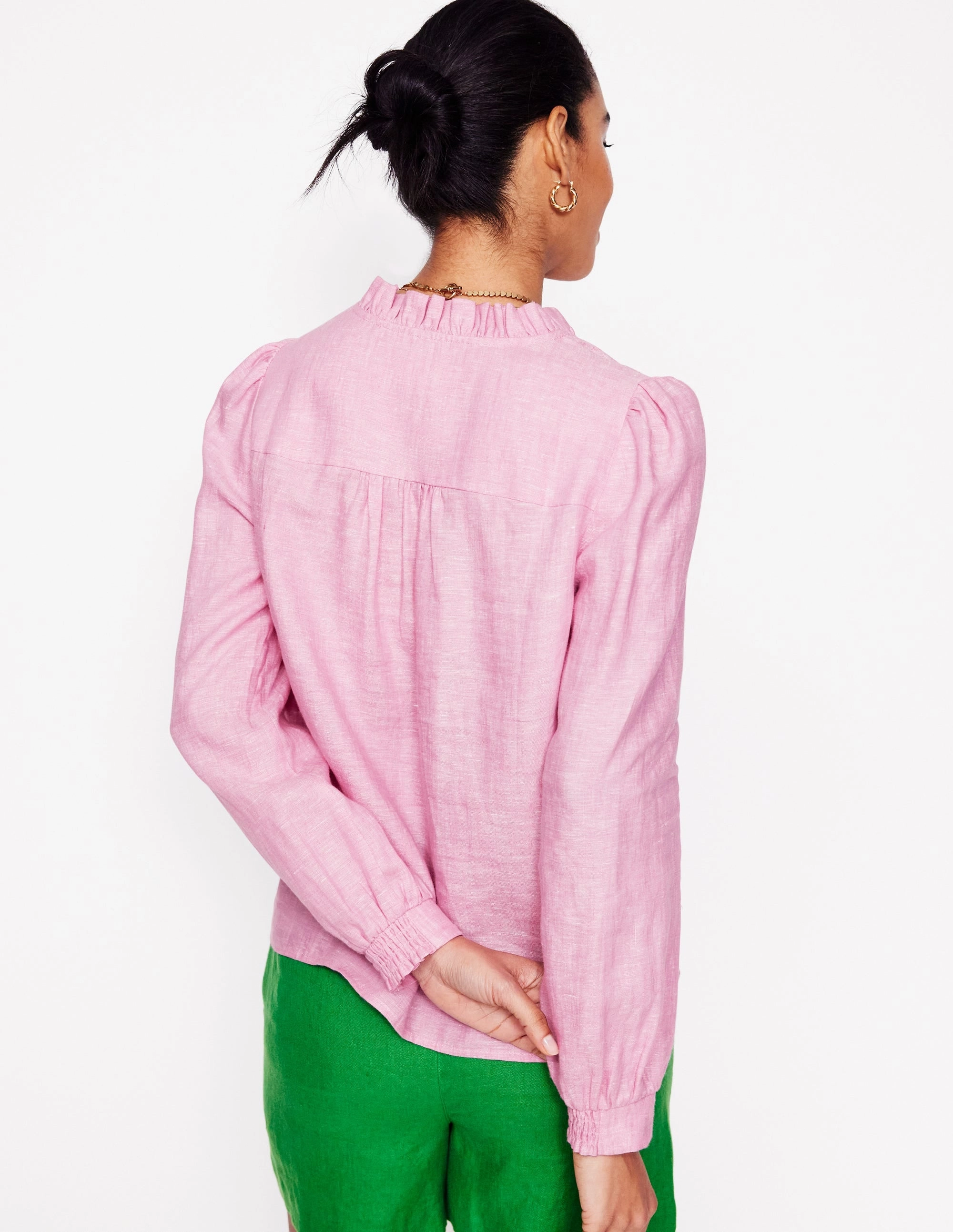 Grace Linen Top-Meadowsweet Pink Chambray NonIrritatingEdges Active Wear