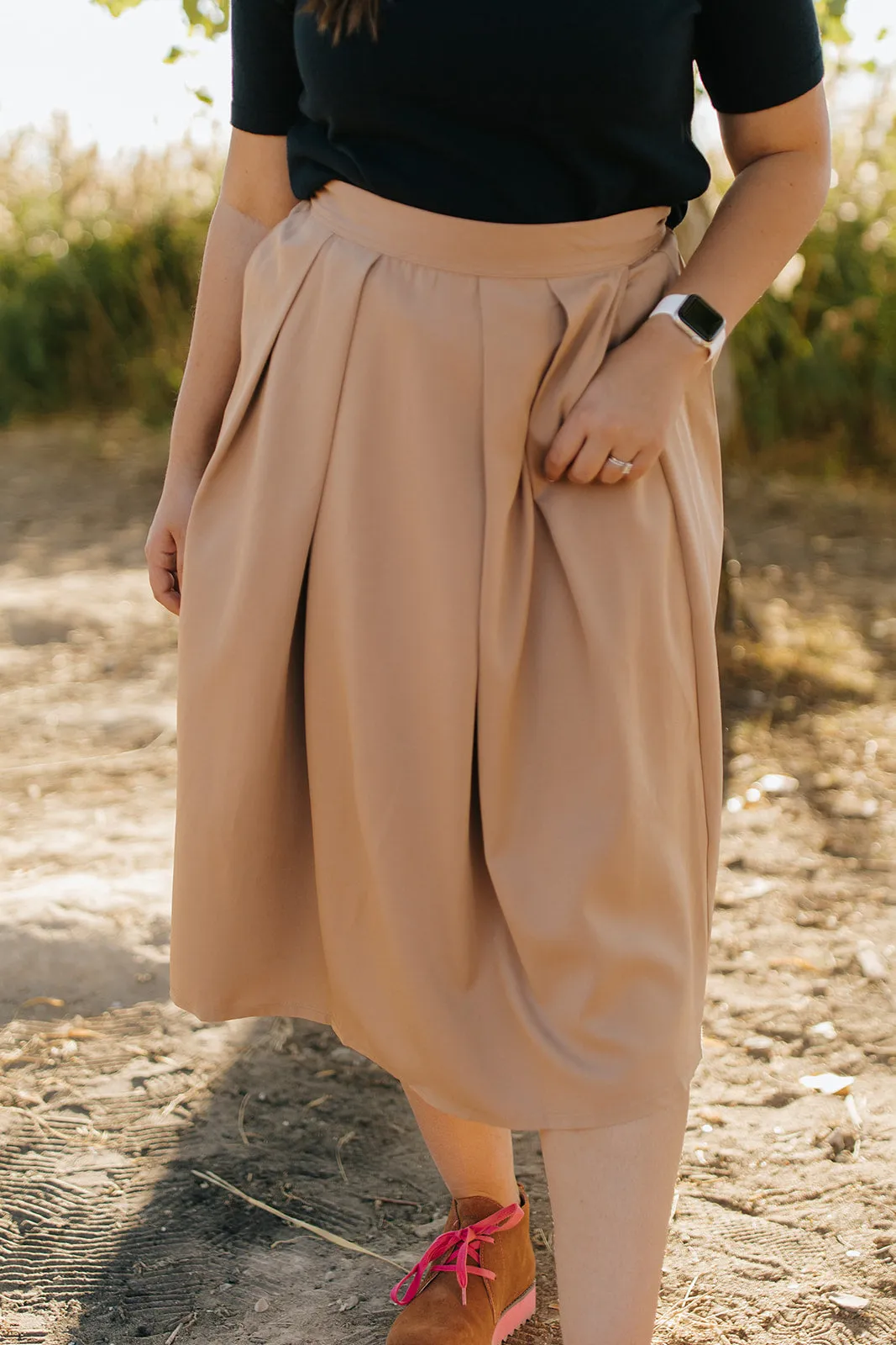 Layered Hem Polished Touch Shelby Skirt Khaki