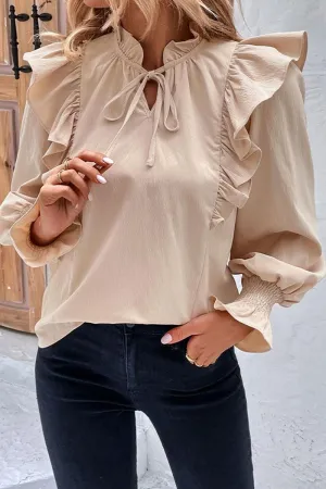 TIED NECK FUNGUS SLEEVE SOLID BLOUSE Reflective Logo Detail Hygroscopic Inner Layer