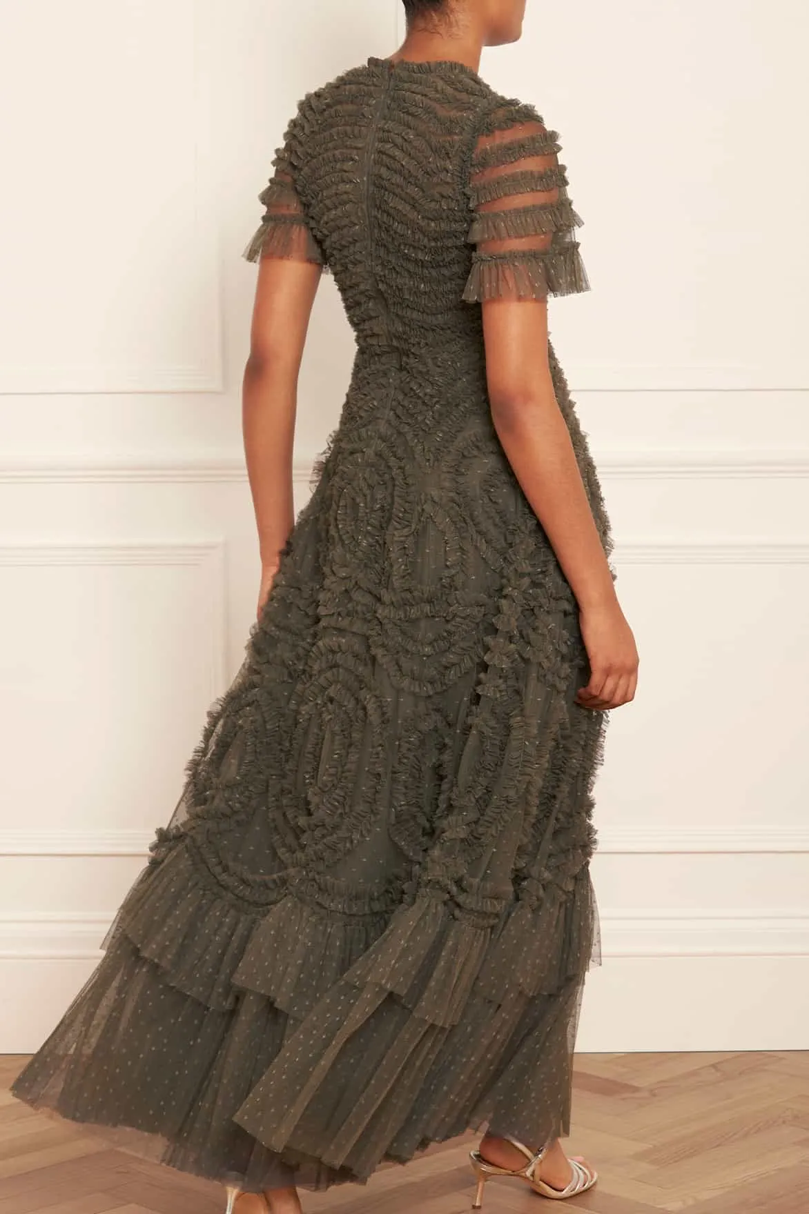 Verity Ruffle V-Neck Gown Edgy vibes Fitted Look