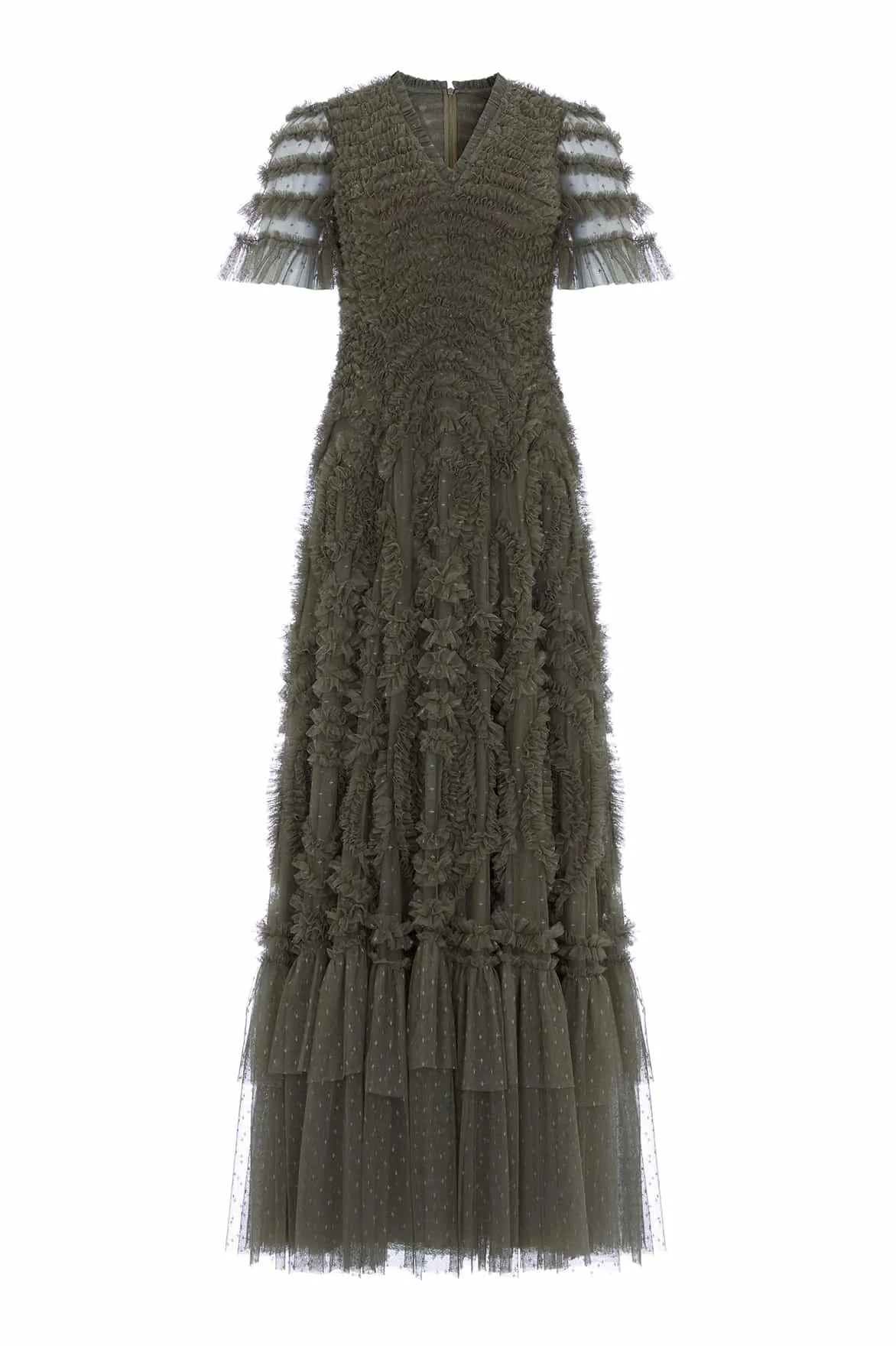 Cocktail Ready Textured Look Verity Ruffle V-Neck Gown