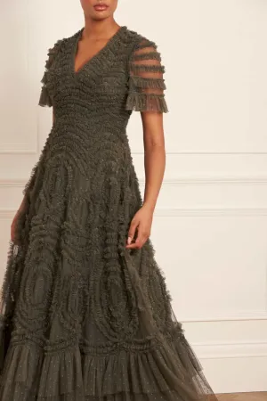 Verity Ruffle V-Neck Gown Easy Match Neutral-Shade