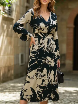 Fashionable V-neck hot-print dress Chill Comfort Happy Scent