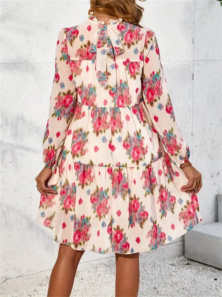 All Occasion CHIFFON PRINT RUFFLED DRESS_CWDSD3590