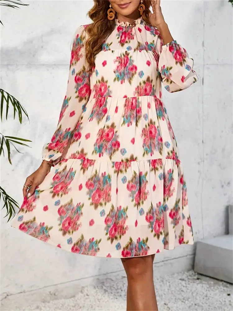 Cozy Layers CHIFFON PRINT RUFFLED DRESS_CWDSD3590