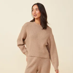 Soft Knit Waffle Crew Neck Sweatshirt Effortless Elegance