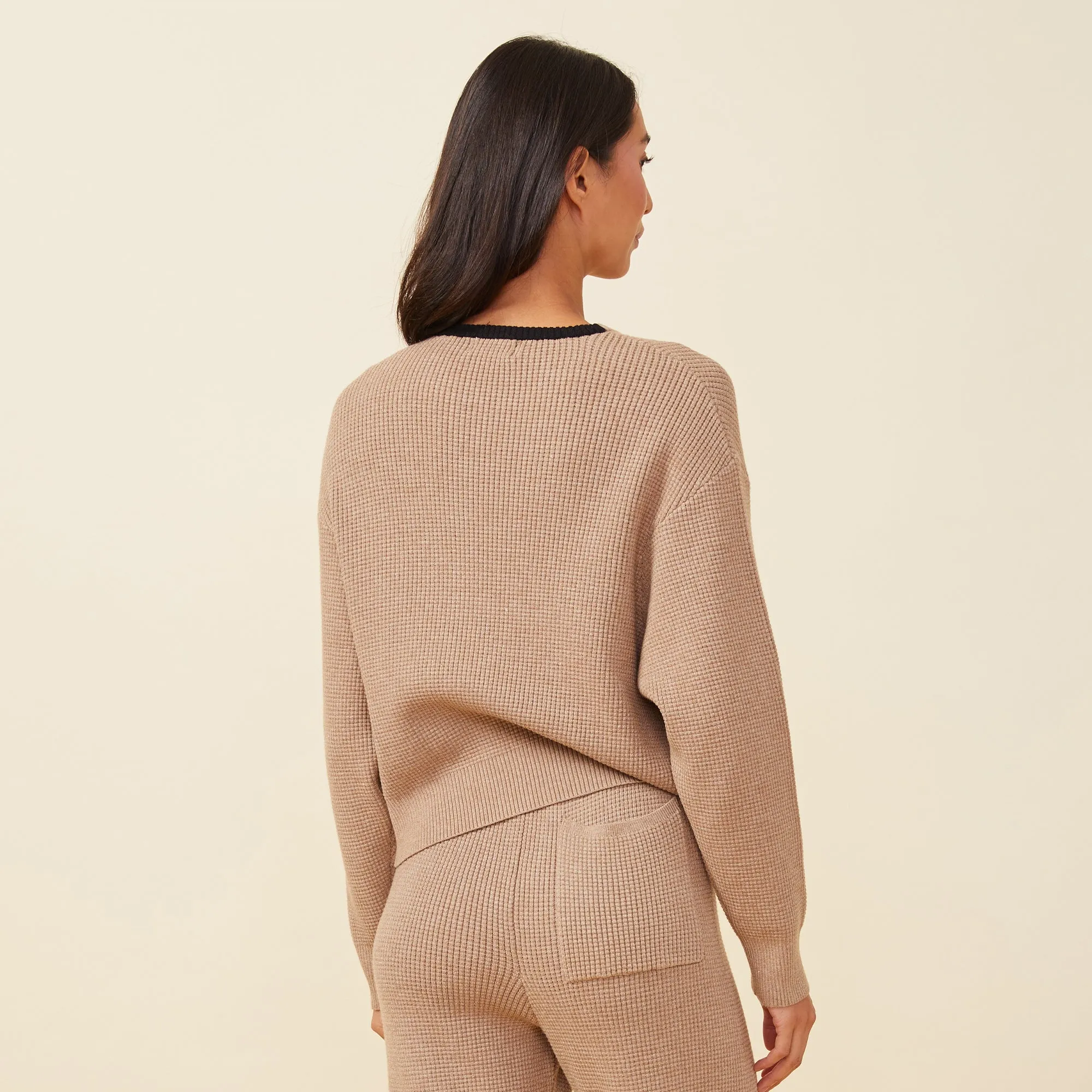 Soft Knit Waffle Crew Neck Sweatshirt Shine Moment