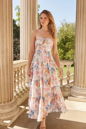 Mariannes Floral Chiffon Strapless Ankle Gown Light Silhouette