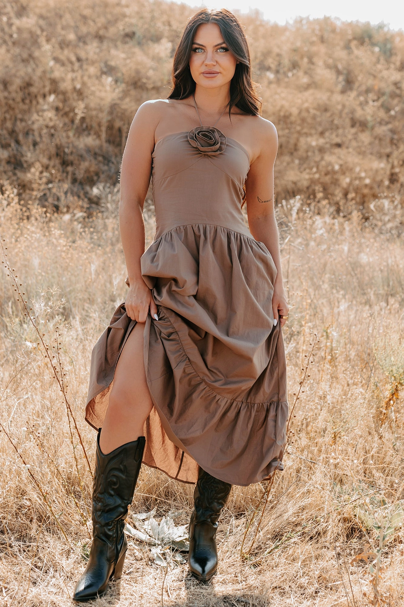 Clean Finish EcoFriendlyDye Charming The Night Halter Maxi Dress (Chocolate)