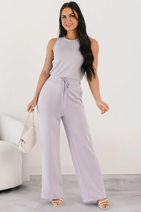 Easy Mood Mixed Fabric Laid-Back Livin?? Sleeveless Jumpsuit (Lilac)