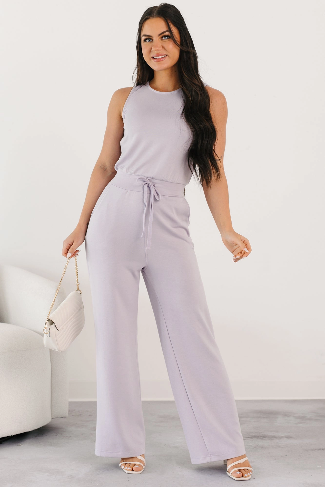 Laid-Back Livin?? Sleeveless Jumpsuit (Lilac) Versatile Wear Wool-Blend
