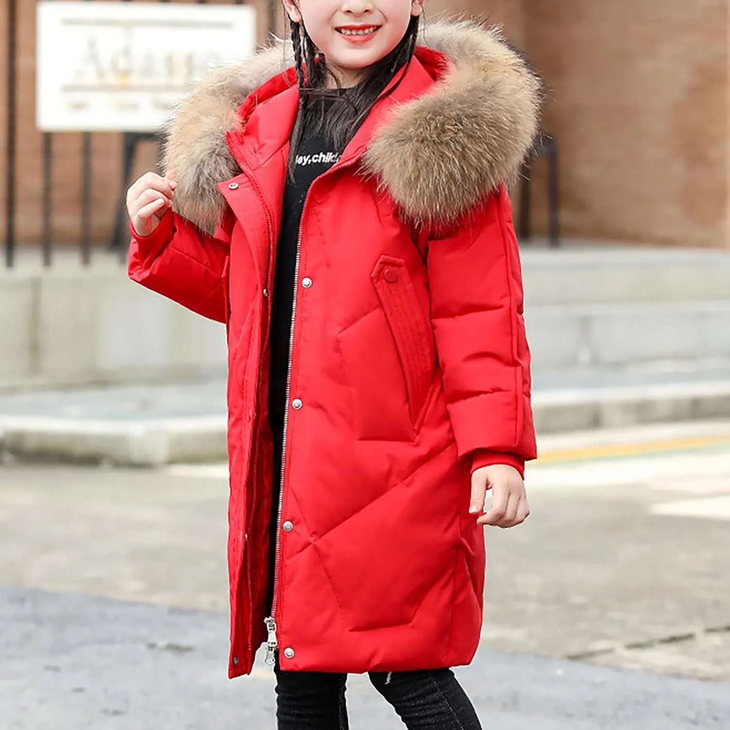 ToddlBy Boys Girls Thick Warm Down Puffer Jacket Kids Fashion Winter Coat with Furry Hood Parka Padded Jacket