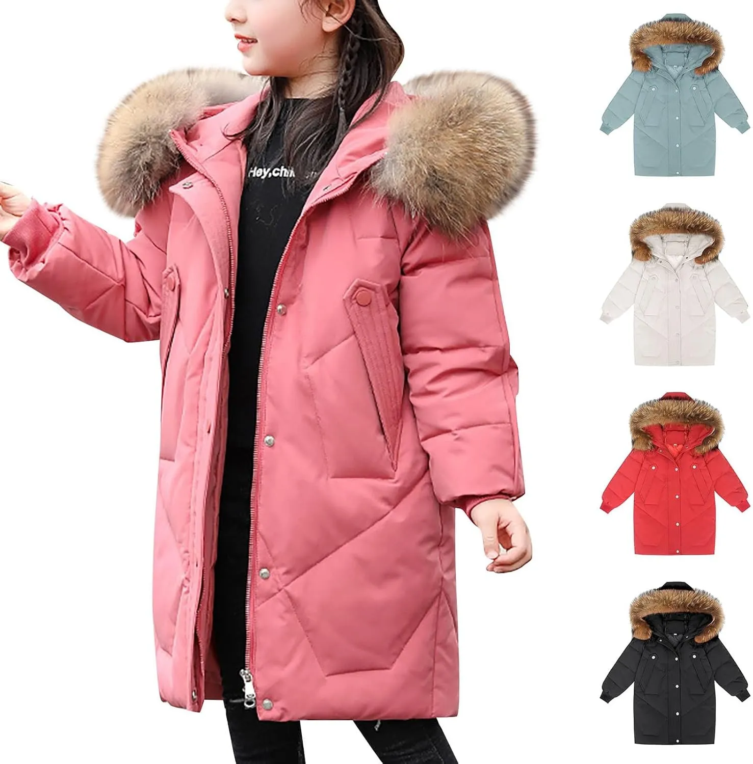 ToddlBy Boys Girls Thick Warm Down Puffer Jacket Kids Fashion Winter Coat with Furry Hood Parka Padded Jacket