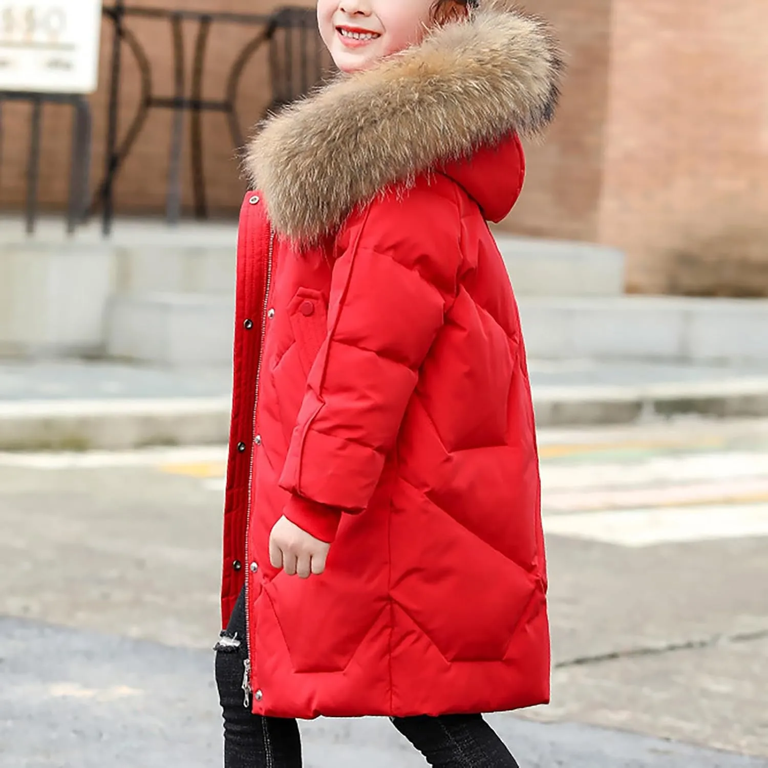 ToddlBy Boys Girls Thick Warm Down Puffer Jacket Kids Fashion Winter Coat with Furry Hood Parka Padded Jacket