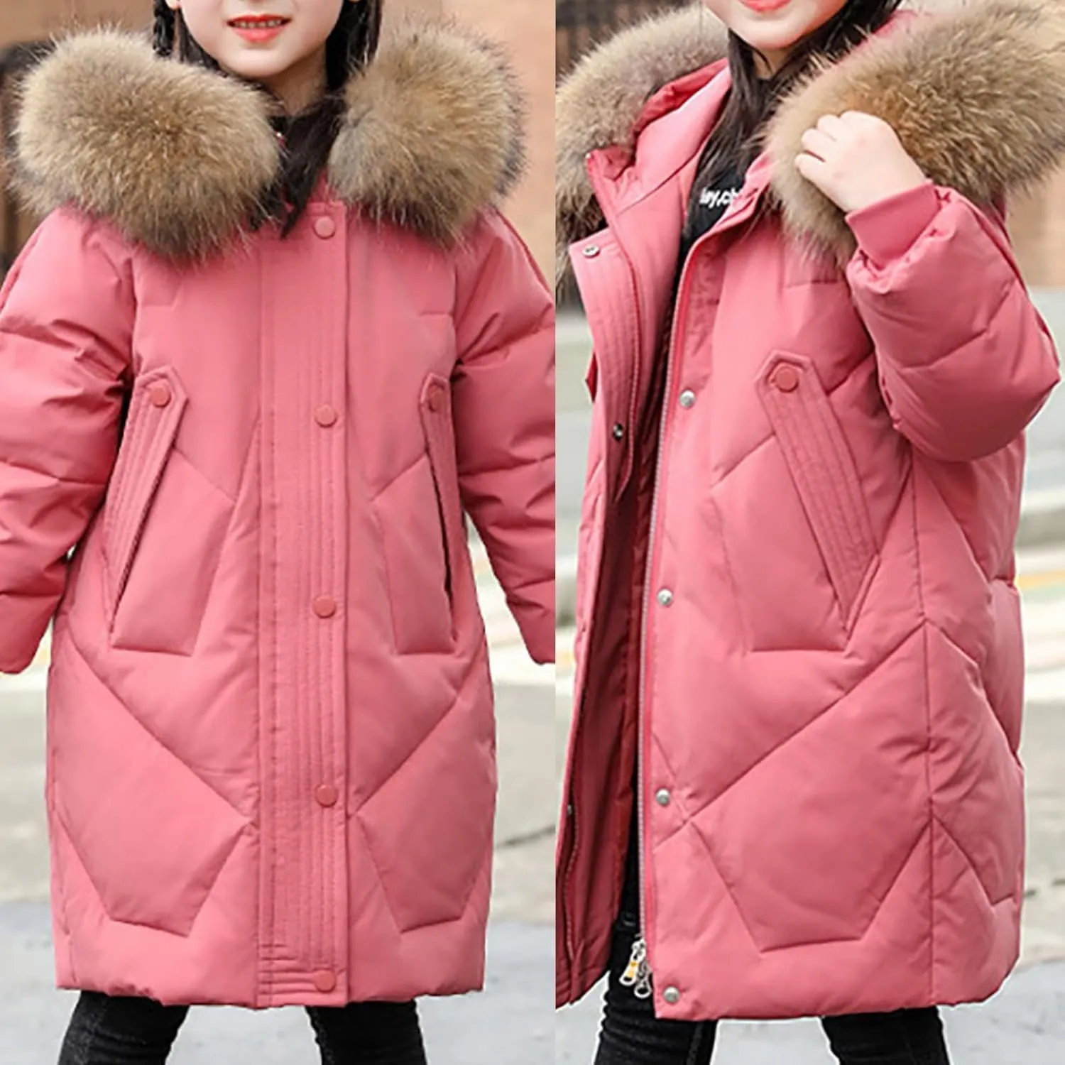 ToddlBy Boys Girls Thick Warm Down Puffer Jacket Kids Fashion Winter Coat with Furry Hood Parka Padded Jacket