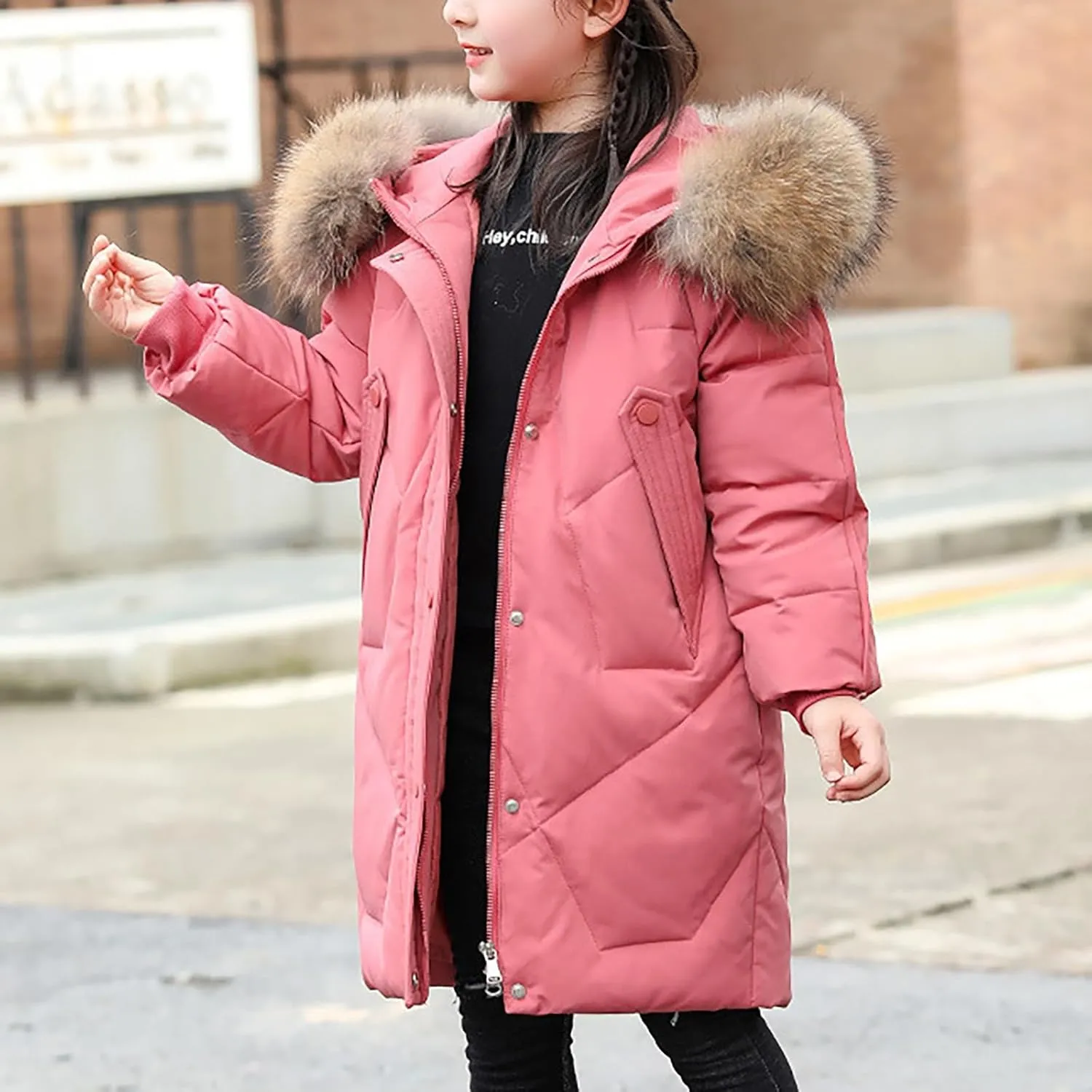 ToddlBy Boys Girls Thick Warm Down Puffer Jacket Kids Fashion Winter Coat with Furry Hood Parka Padded Jacket