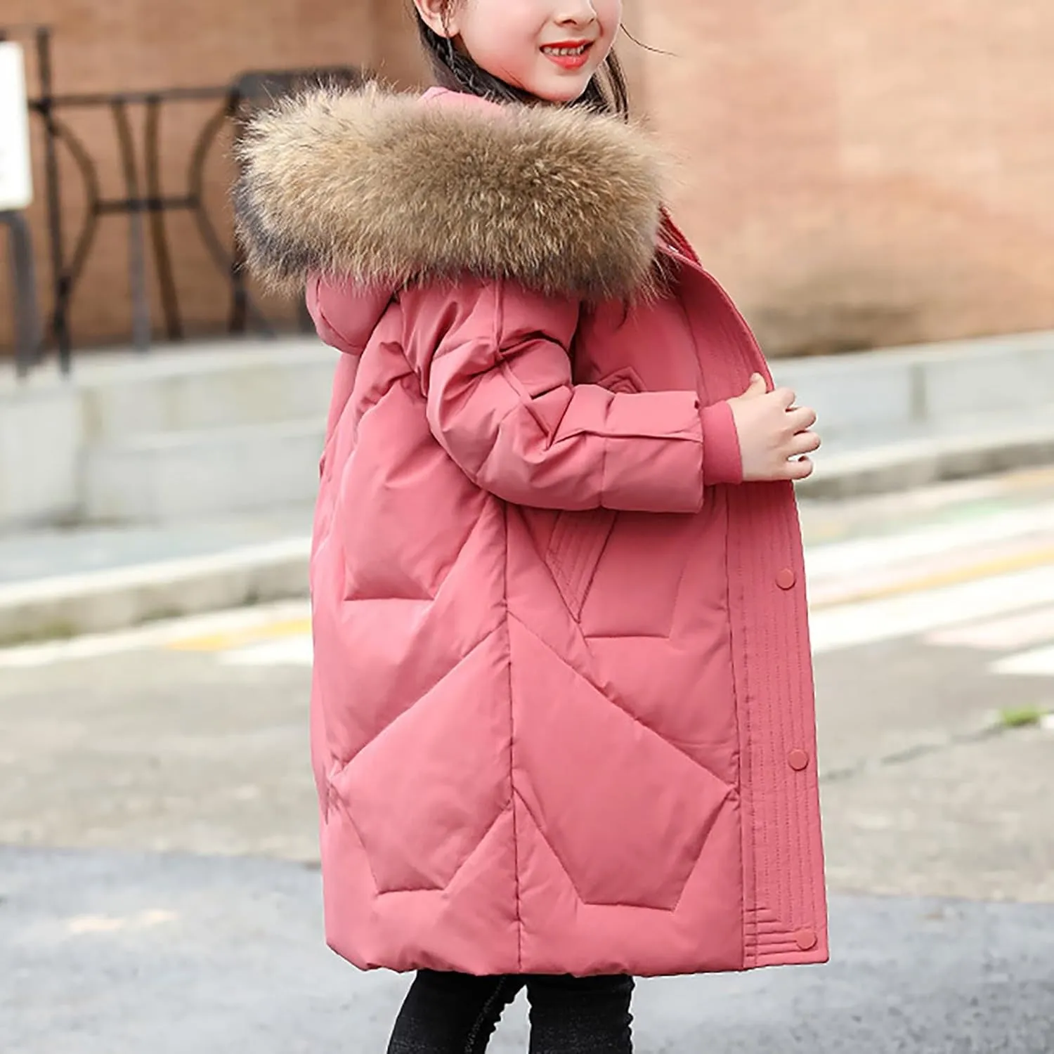 ToddlBy Boys Girls Thick Warm Down Puffer Jacket Kids Fashion Winter Coat with Furry Hood Parka Padded Jacket