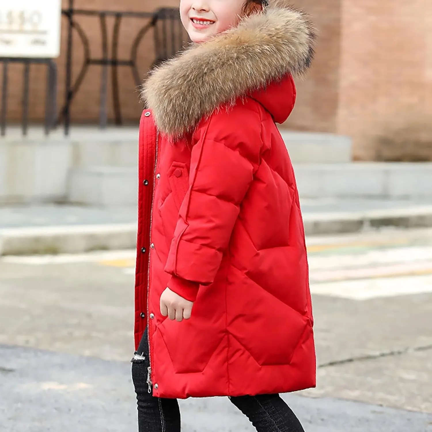 ToddlBy Boys Girls Thick Warm Down Puffer Jacket Kids Fashion Winter Coat with Furry Hood Parka Padded Jacket