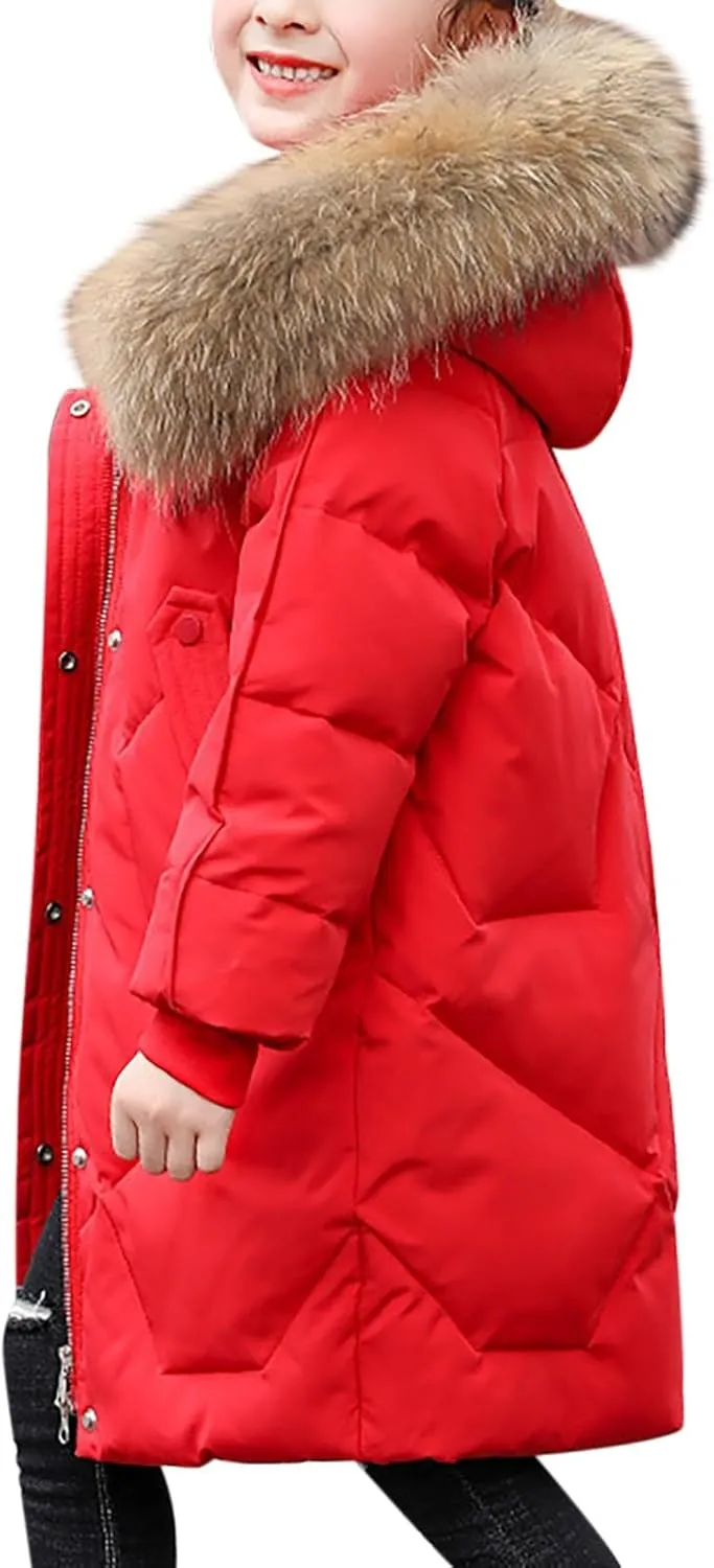 ToddlBy Boys Girls Thick Warm Down Puffer Jacket Kids Fashion Winter Coat with Furry Hood Parka Padded Jacket