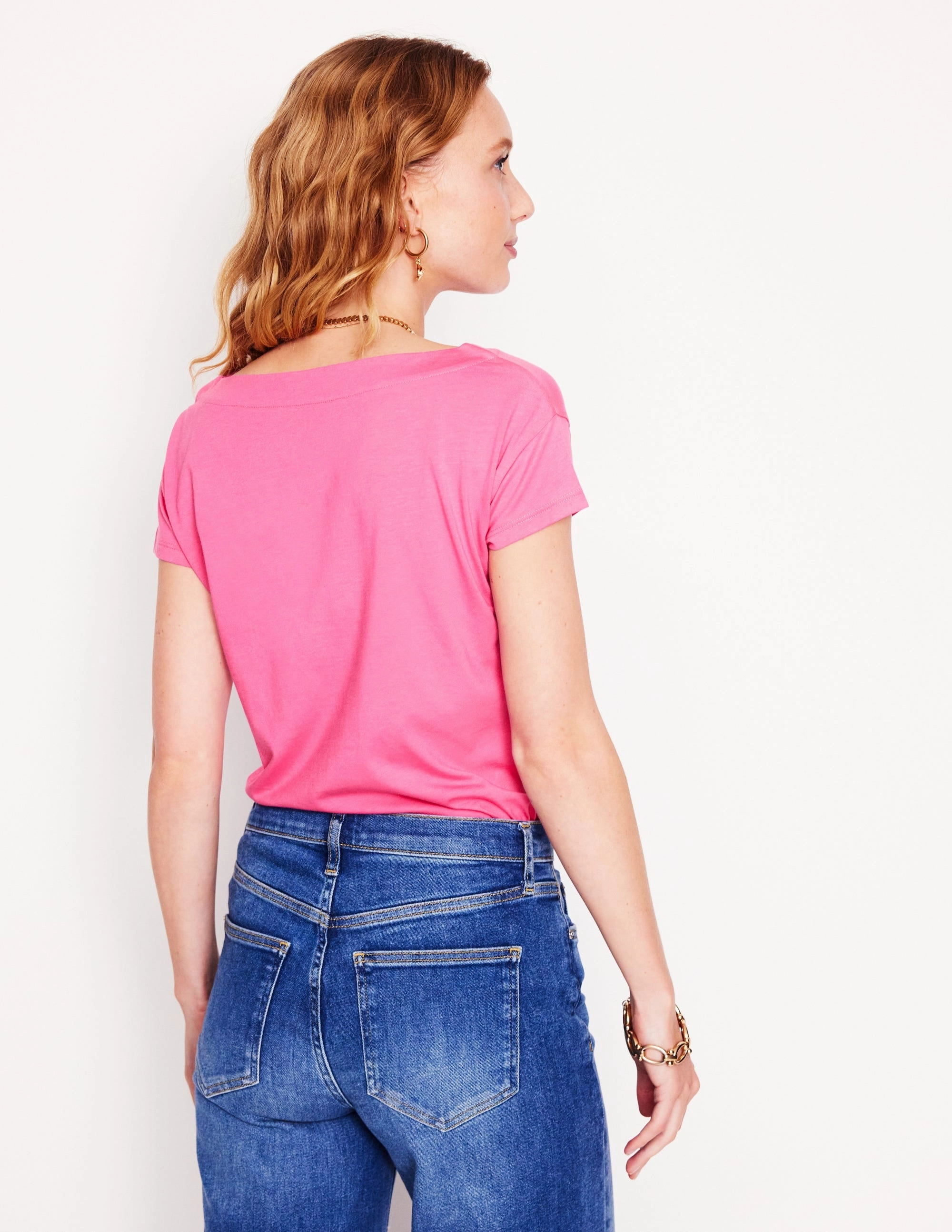 Supersoft Boat Neck T-Shirt-Tickled Pink Garment Washed Finish
