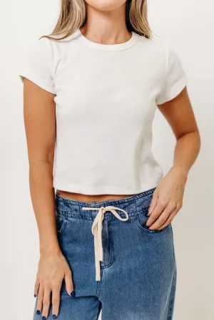 Topanga 100% Cotton Everyday Fitted Crop Tee in Off-White Soft Touch
