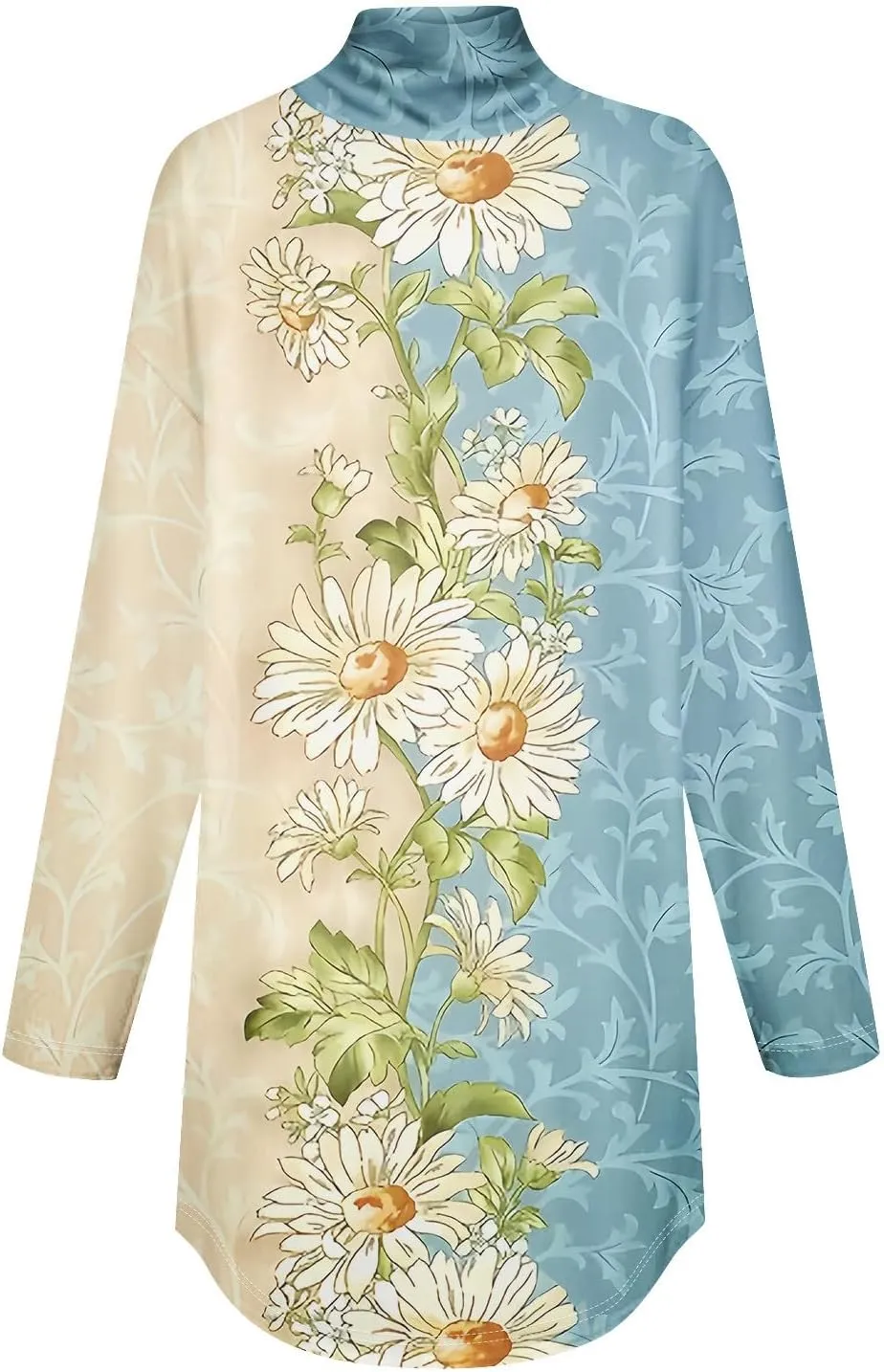 Tops for Women Trendy Long Sleeve Fall Blouses Printed Turtleneck Top Loose Winter Shirts Cozy Lightweight T Shirts