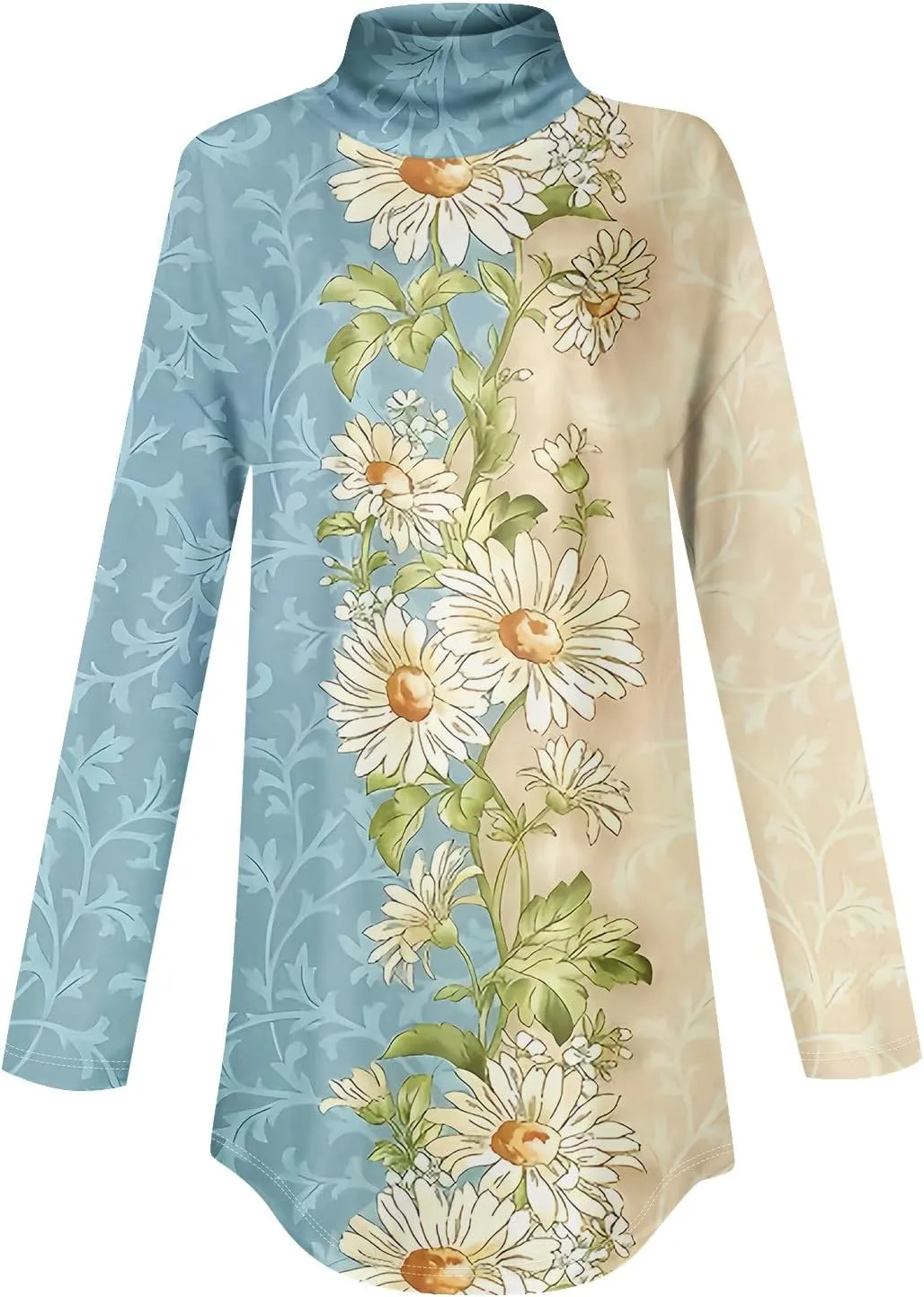 Tops for Women Trendy Long Sleeve Fall Blouses Printed Turtleneck Top Loose Winter Shirts Cozy Lightweight T Shirts