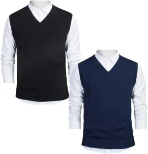 TopTie 2 Pack Window Clerk Sweater Vests for Men, Work Uniform Cotton V-Neck Sweater Vests