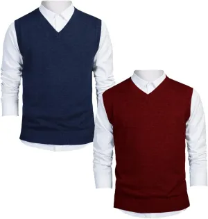 TopTie 2 Pack Window Clerk Sweater Vests for Men, Work Uniform Cotton V-Neck Sweater Vests