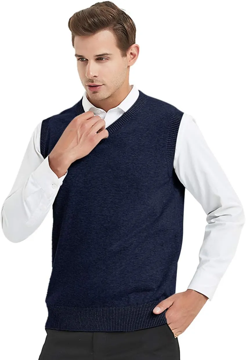 TopTie 2 Pack Window Clerk Sweater Vests for Men, Work Uniform Cotton V-Neck Sweater Vests