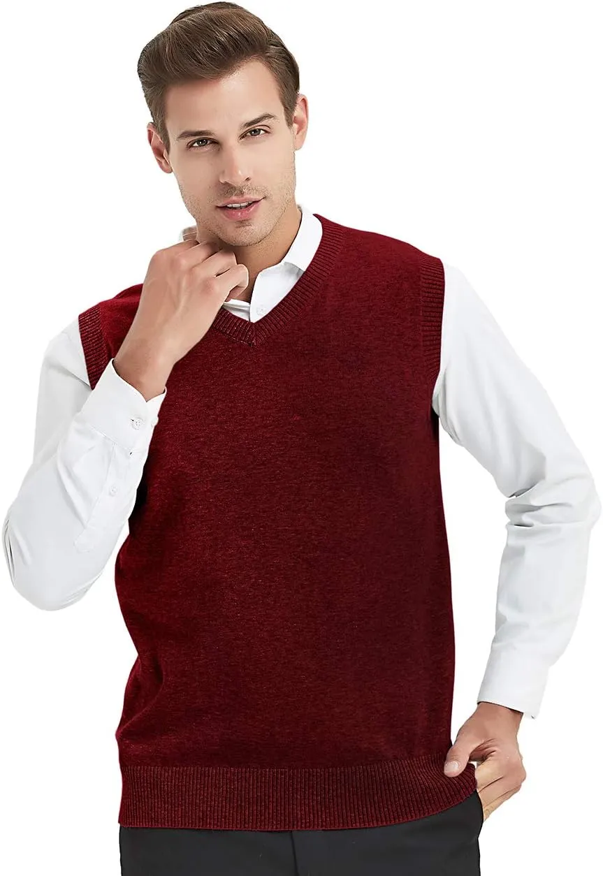 TopTie 2 Pack Window Clerk Sweater Vests for Men, Work Uniform Cotton V-Neck Sweater Vests