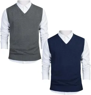 TopTie 2 Pack Window Clerk Sweater Vests for Men, Work Uniform Cotton V-Neck Sweater Vests