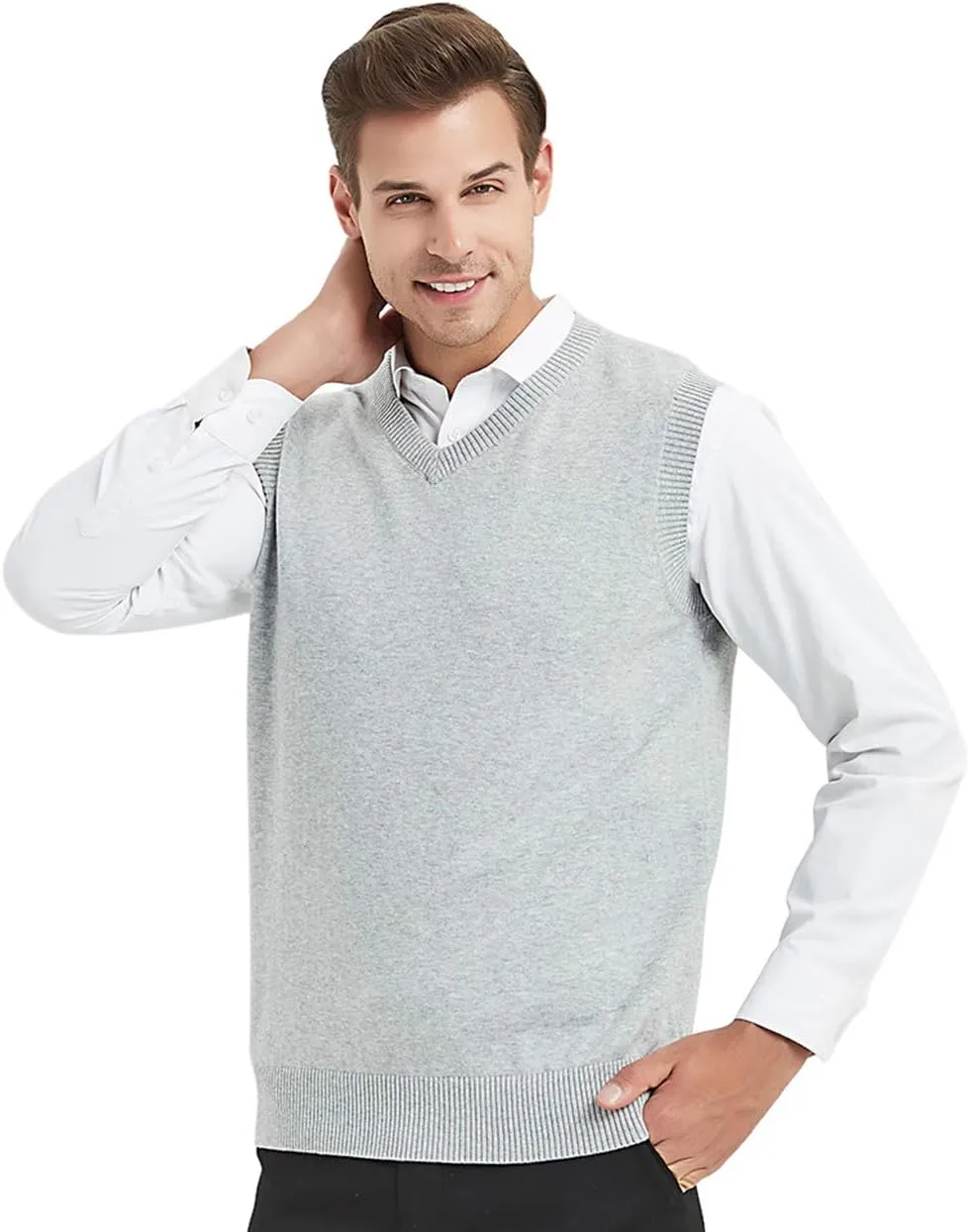 TopTie 2 Pack Window Clerk Sweater Vests for Men, Work Uniform Cotton V-Neck Sweater Vests