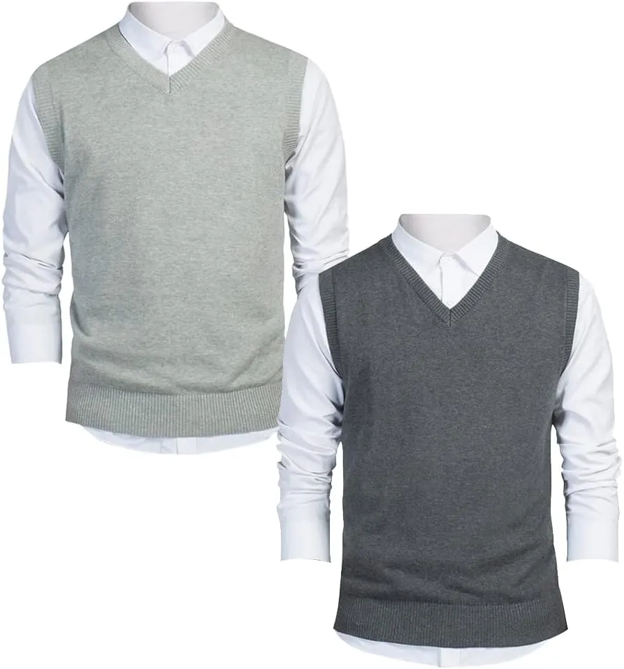 TopTie 2 Pack Window Clerk Sweater Vests for Men, Work Uniform Cotton V-Neck Sweater Vests