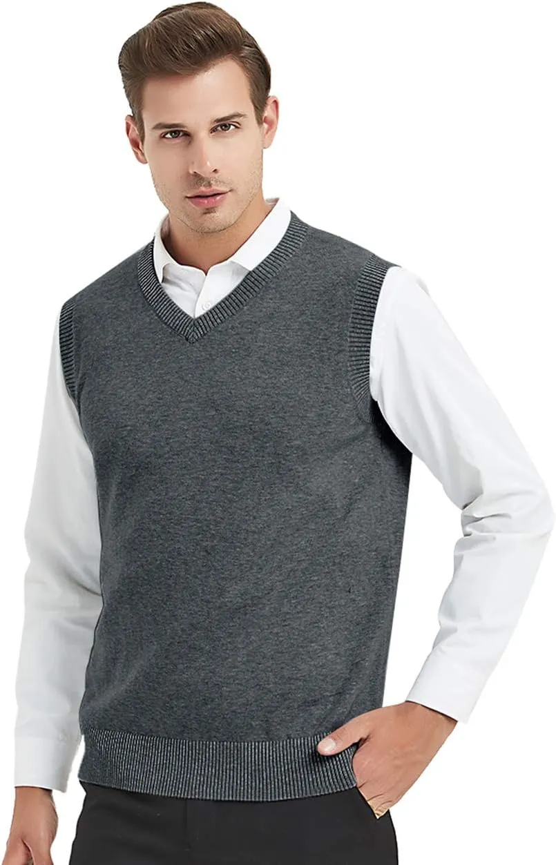 TopTie 2 Pack Window Clerk Sweater Vests for Men, Work Uniform Cotton V-Neck Sweater Vests