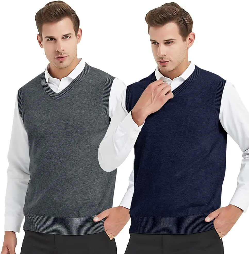 TopTie 2 Pack Window Clerk Sweater Vests for Men, Work Uniform Cotton V-Neck Sweater Vests