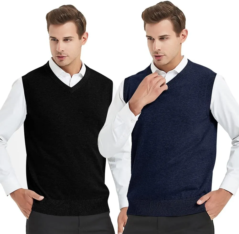 TopTie 2 Pack Window Clerk Sweater Vests for Men, Work Uniform Cotton V-Neck Sweater Vests