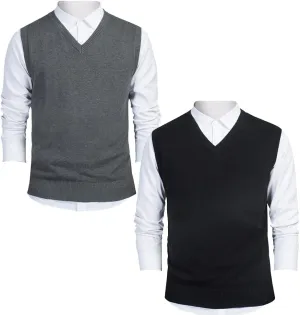 TopTie 2 Pack Window Clerk Sweater Vests for Men, Work Uniform Cotton V-Neck Sweater Vests