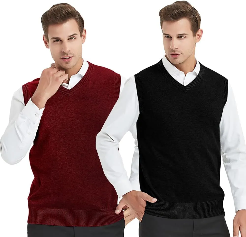 TopTie 2 Pack Window Clerk Sweater Vests for Men, Work Uniform Cotton V-Neck Sweater Vests