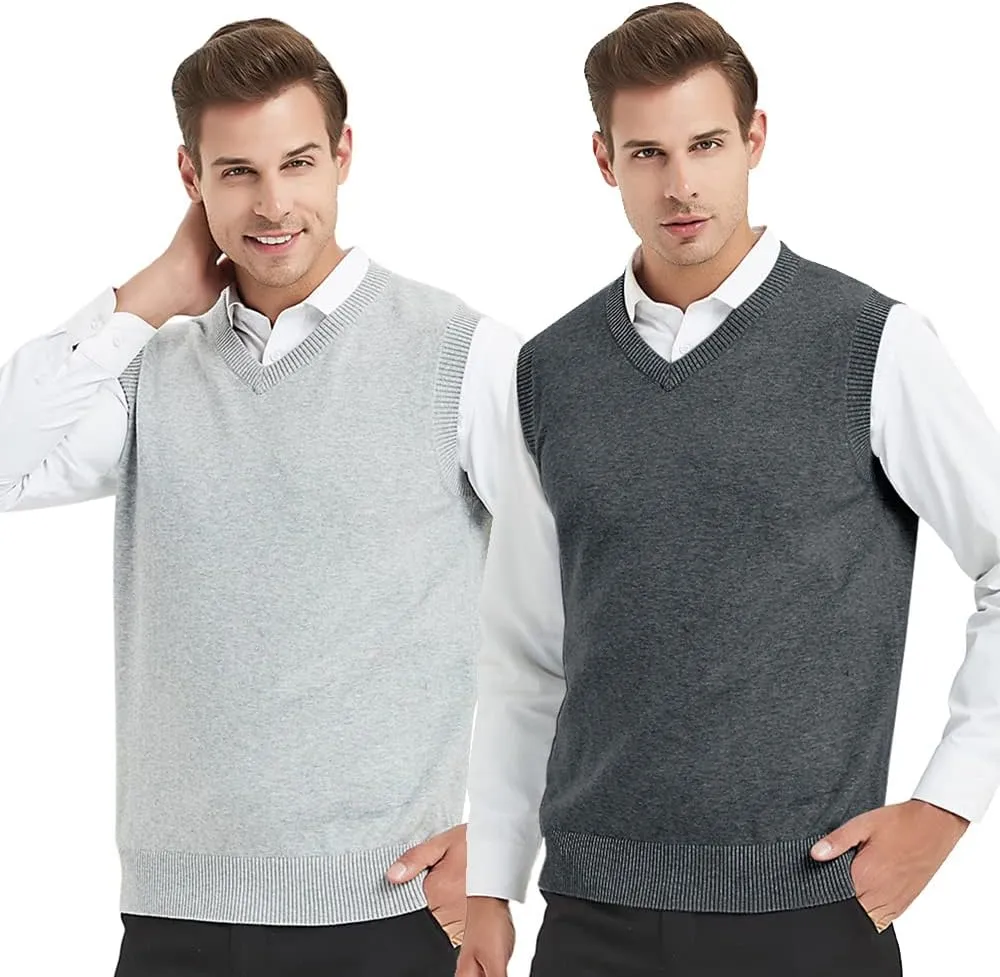 TopTie 2 Pack Window Clerk Sweater Vests for Men, Work Uniform Cotton V-Neck Sweater Vests