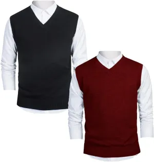 TopTie 2 Pack Window Clerk Sweater Vests for Men, Work Uniform Cotton V-Neck Sweater Vests