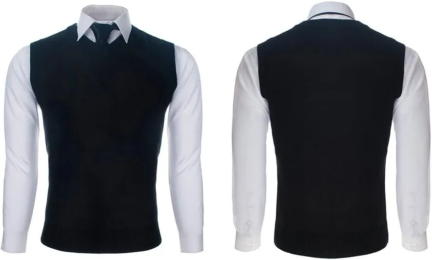 TopTie 2 Pack Window Clerk Sweater Vests for Men, Work Uniform Cotton V-Neck Sweater Vests