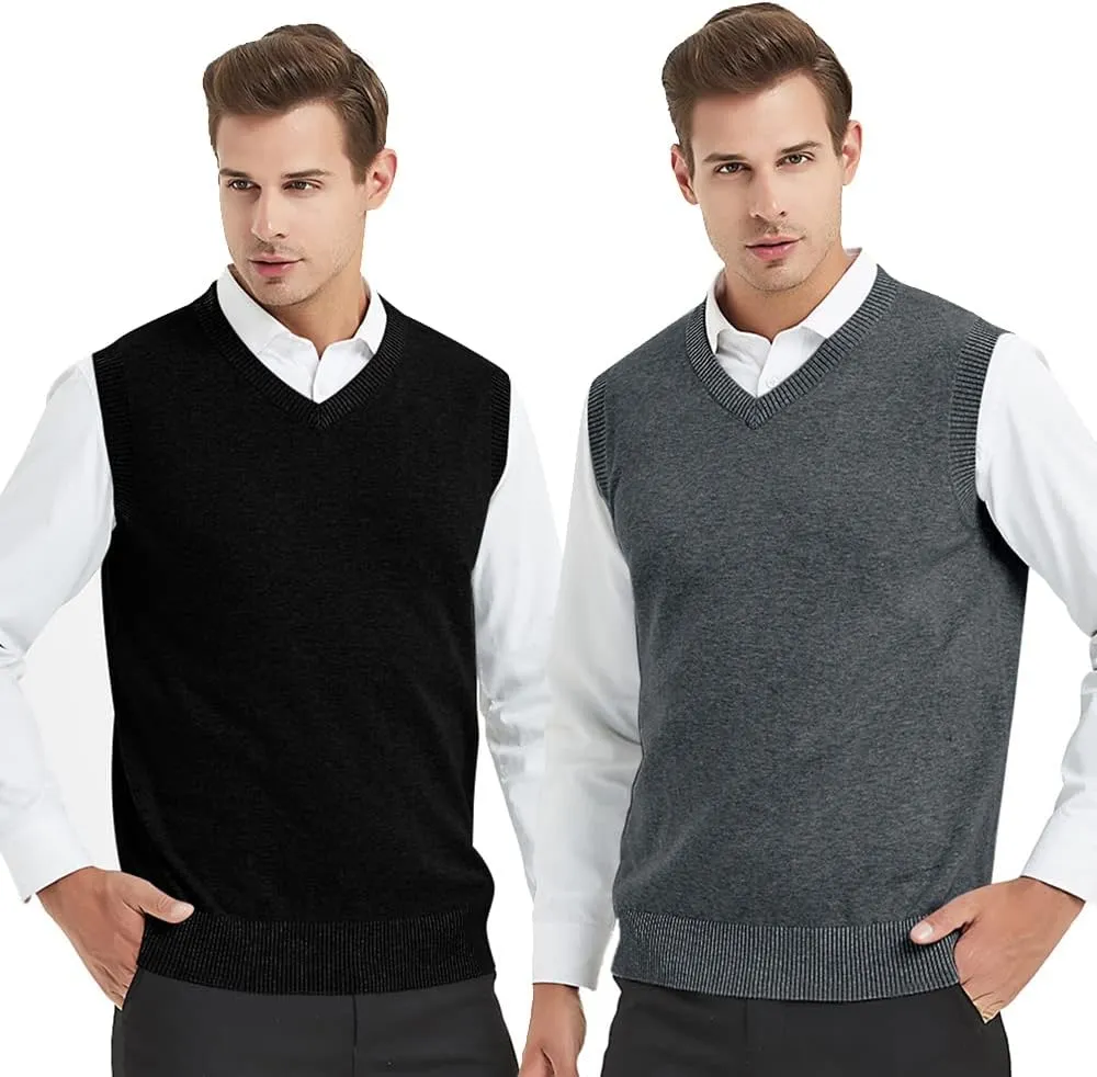 TopTie 2 Pack Window Clerk Sweater Vests for Men, Work Uniform Cotton V-Neck Sweater Vests