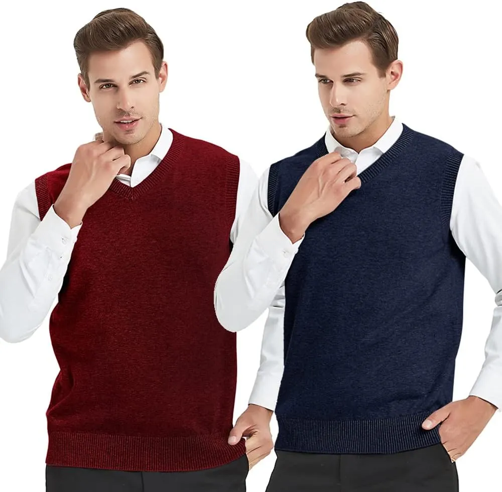 TopTie 2 Pack Window Clerk Sweater Vests for Men, Work Uniform Cotton V-Neck Sweater Vests