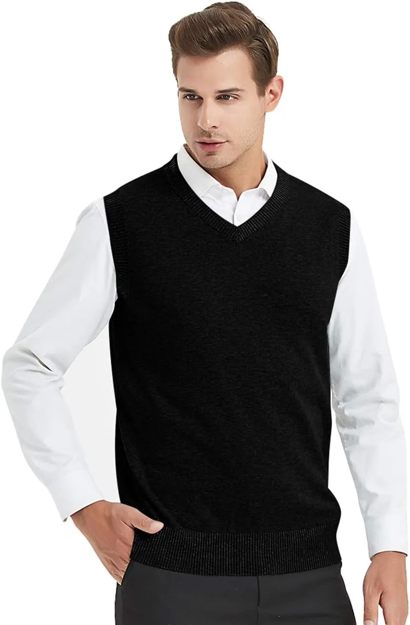 TopTie 2 Pack Window Clerk Sweater Vests for Men, Work Uniform Cotton V-Neck Sweater Vests