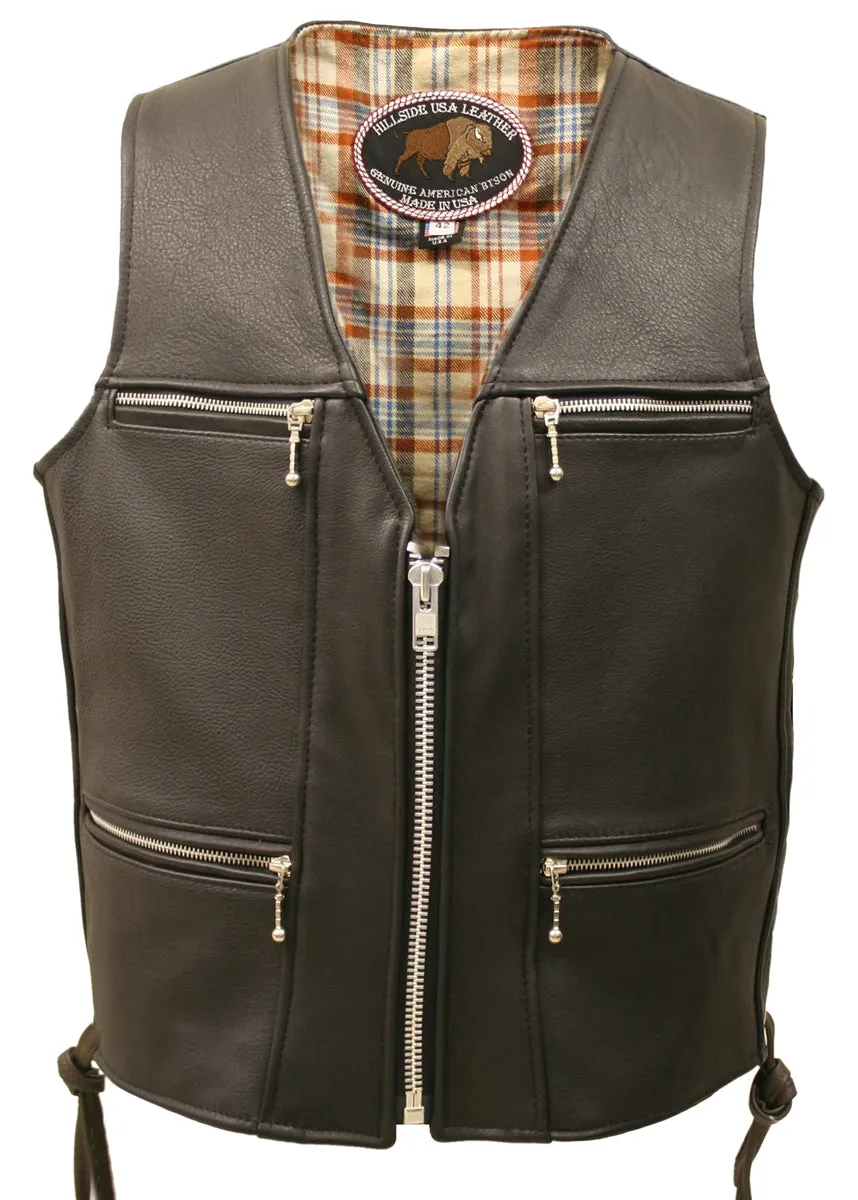Touring American Bison Leather Vest - Black
